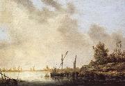 A River Scene with Distant Windmills